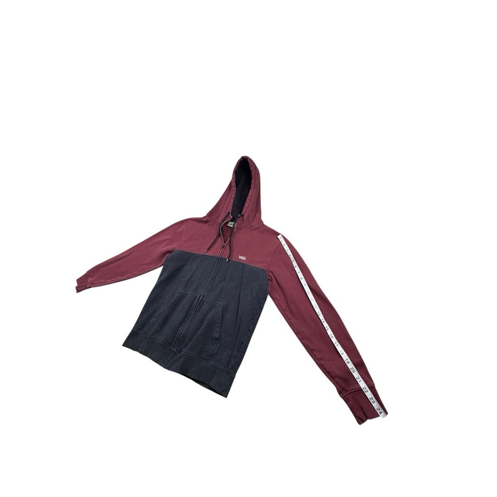 Vans Full Zip Hoodie Small Burgundy Gray Fleece Hooded Sweatshirt - Picture 5 of 7